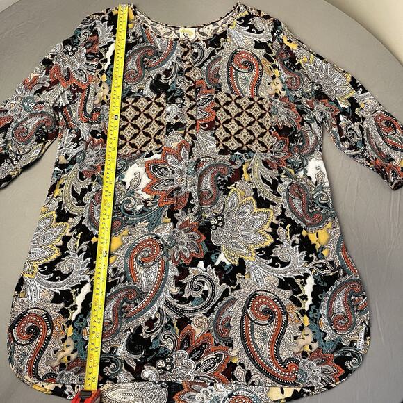 Fig and Flower Blouse Womens 3X Paisley Boho Tunic Henley 3/4 Sleeve Pockets - Picture 6 of 11